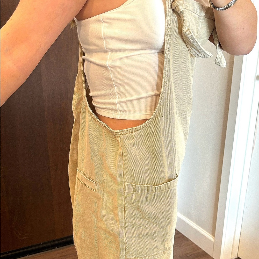 Beige Women's Overalls - Casual Wide-Leg Jeans - Picture 2 of 6